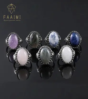 Handmade Natural Stone Gemstone Rings with Copper & Silver, Stone Size 12*16mm, No. 61 ABC Rugs Kilims